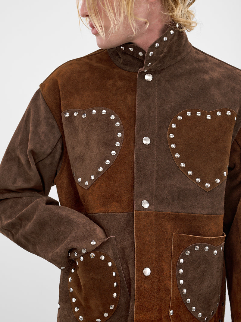 Brown Suede Studded Welding Jacket (MRS26OW003-BROWN-TAN)