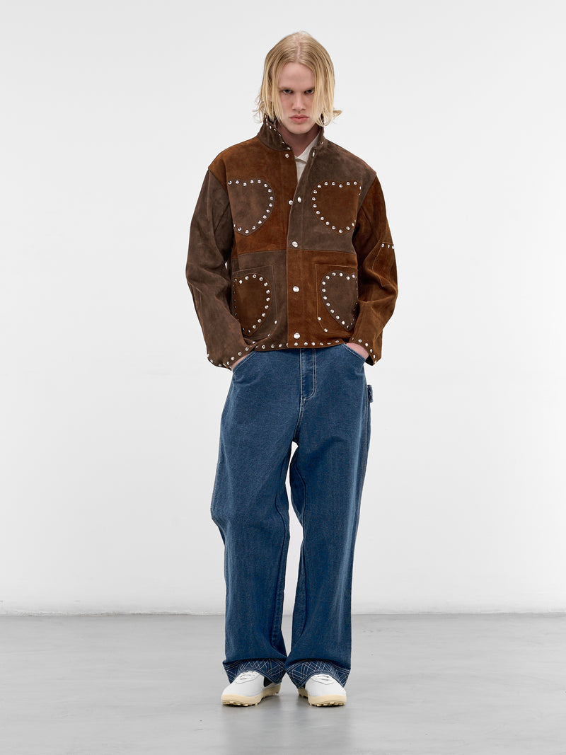 Brown Suede Studded Welding Jacket (MRS26OW003-BROWN-TAN)