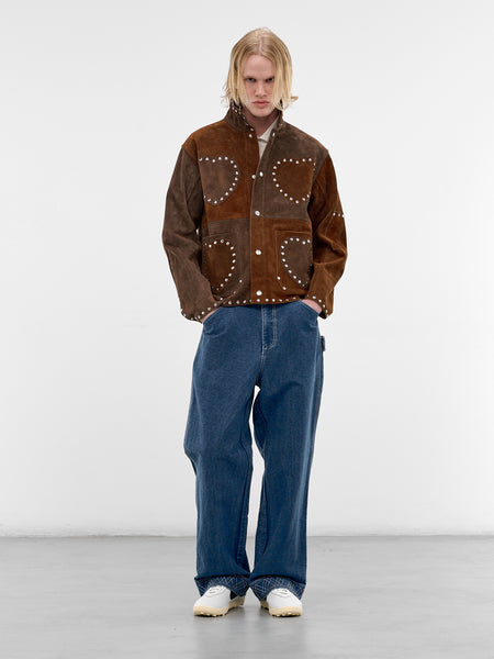 Brown Suede Studded Welding Jacket (MRS26OW003-BROWN-TAN)