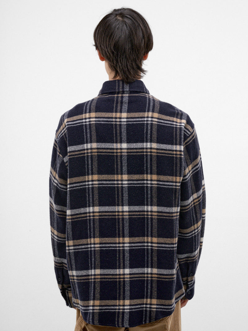 Blue Plaid Wool Button-Up Shirt (MSH06-FAW75-BLUE-BEIGE-WHITE)