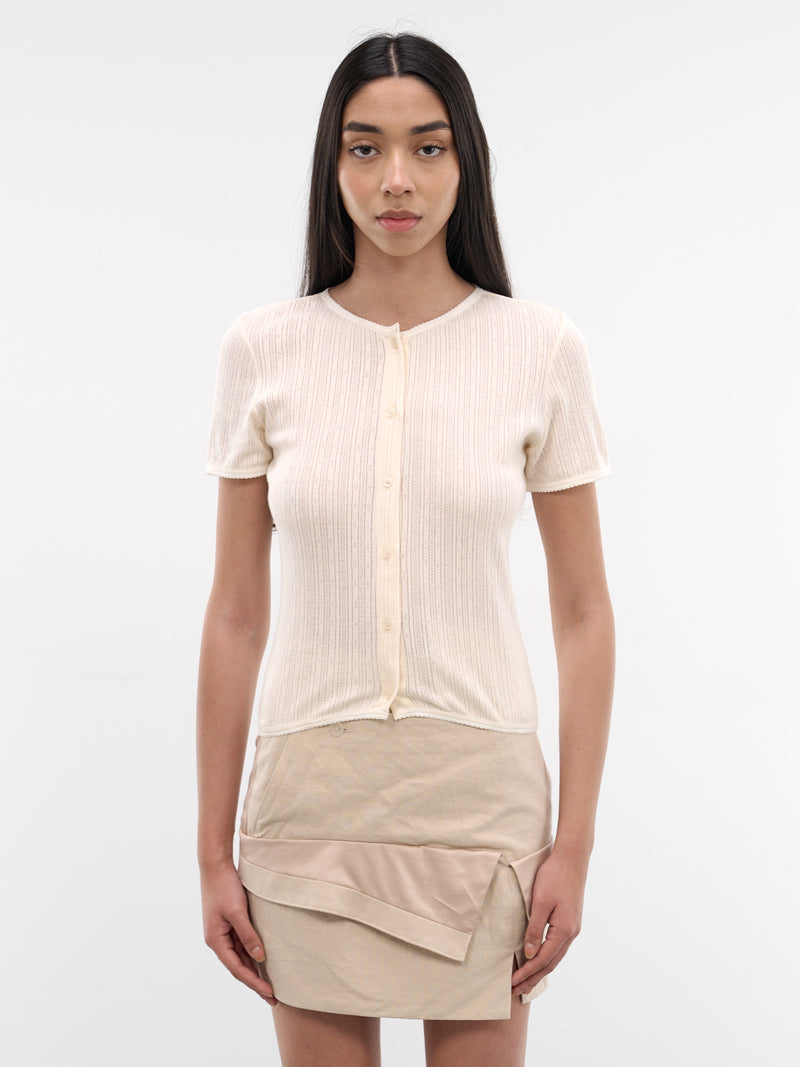 White Pointelle Jersey Knit Shirt (MSJR01-RAW-MILK)