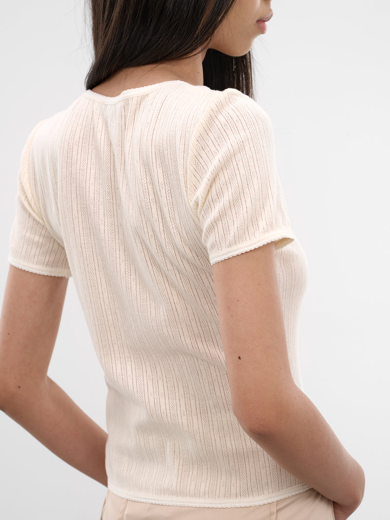 White Pointelle Jersey Knit Shirt (MSJR01-RAW-MILK)