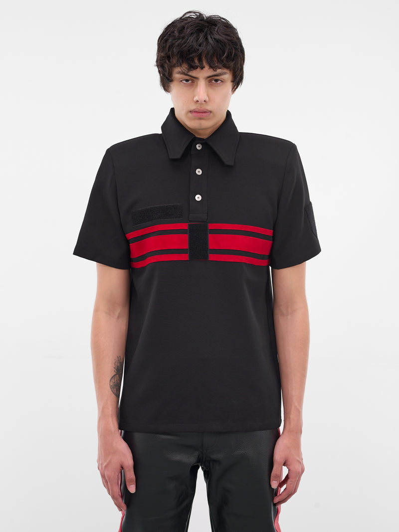 Black Striped Padded Shoulders Polo (MT005-BLACK)