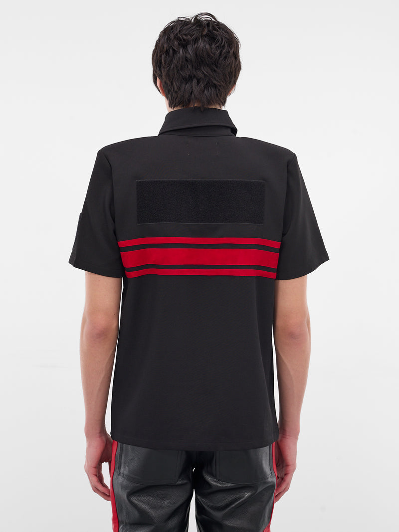Black Striped Padded Shoulders Polo (MT005-BLACK)