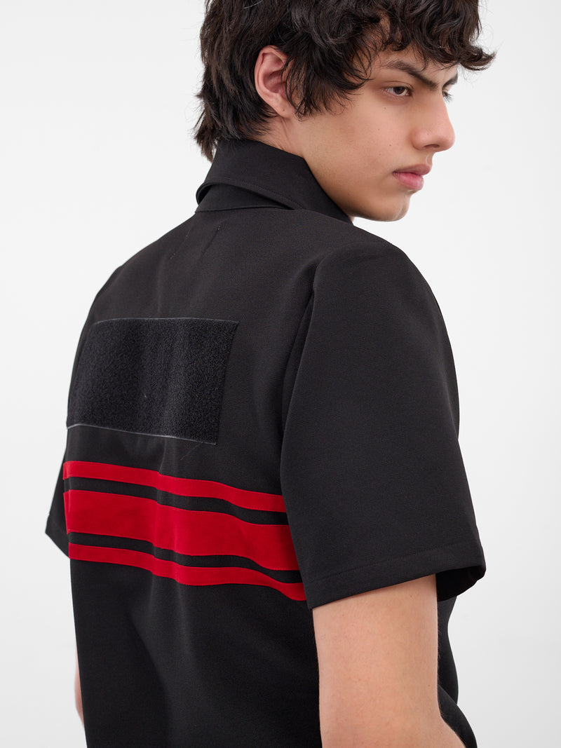 Black Striped Padded Shoulders Polo (MT005-BLACK)