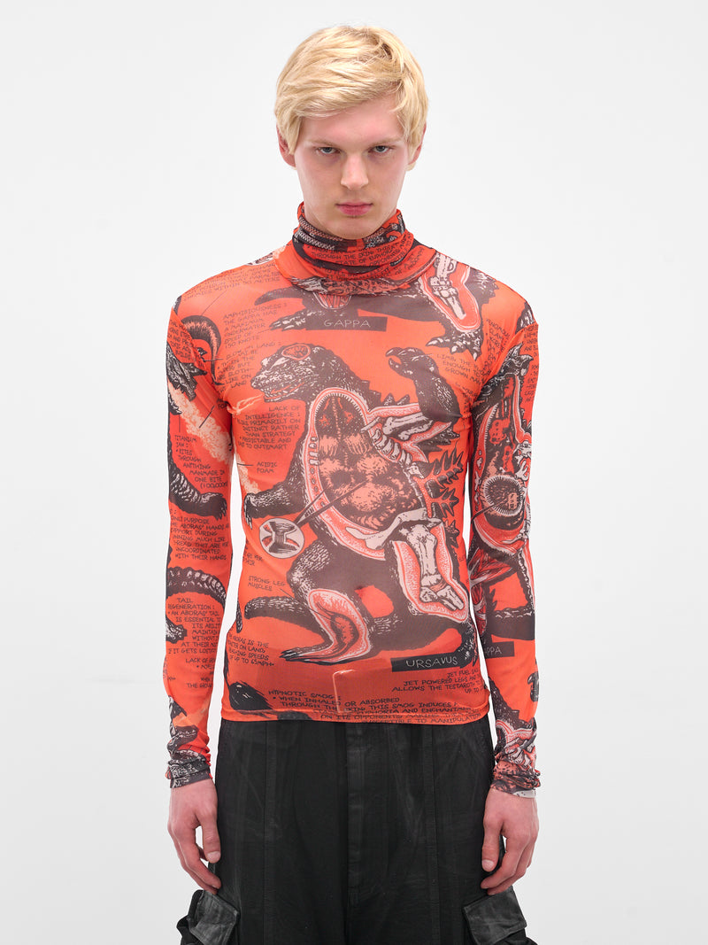 Monsters Print Masked Mesh Top (MT092J-PMJ-MONTERS-KUMQUAT)