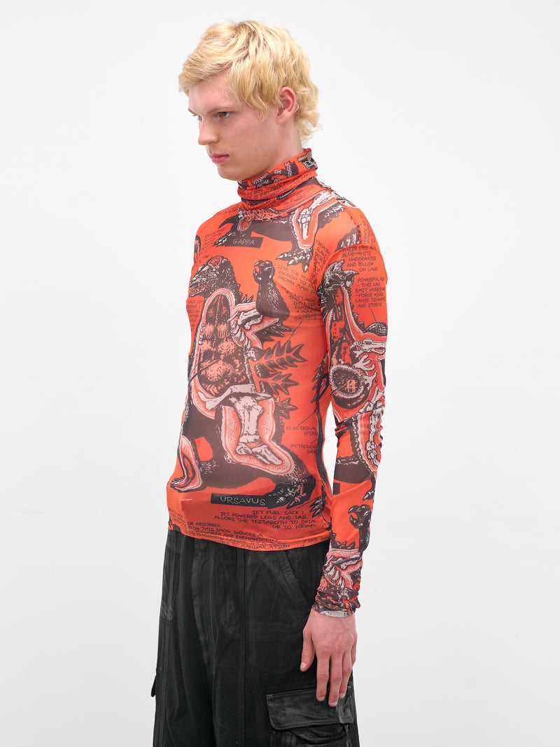 Monsters Print Masked Mesh Top (MT092J-PMJ-MONTERS-KUMQUAT)