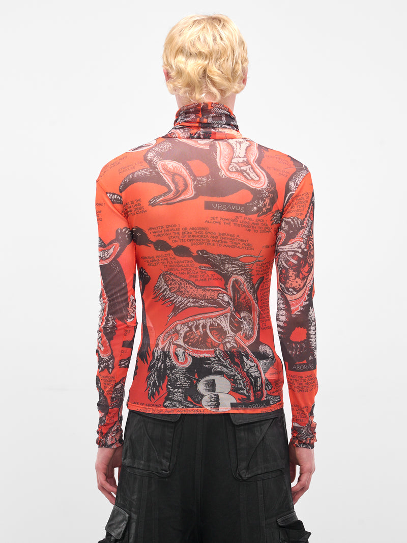 Monsters Print Masked Mesh Top (MT092J-PMJ-MONTERS-KUMQUAT)