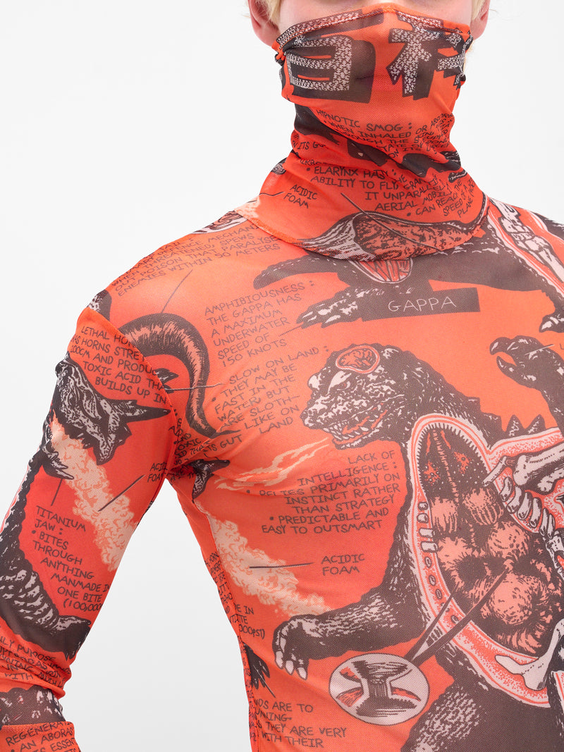 Monsters Print Masked Mesh Top (MT092J-PMJ-MONTERS-KUMQUAT)