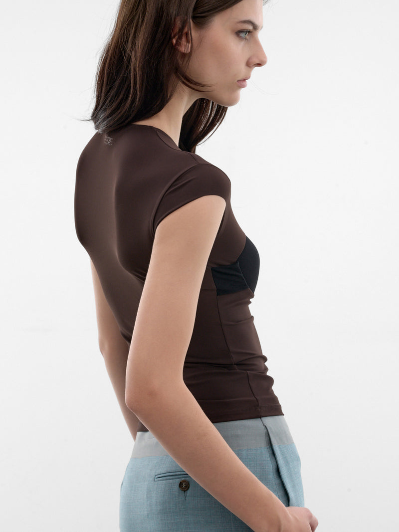 Brown Bra Panel Nylon Tee (MXM260080-206-BROWN)