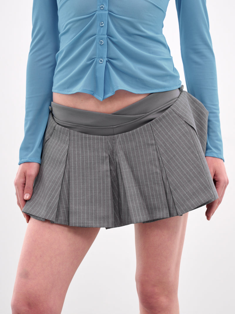 Pinstripe Pleated Mini Skirt (N0117-LIGHT-GREY)