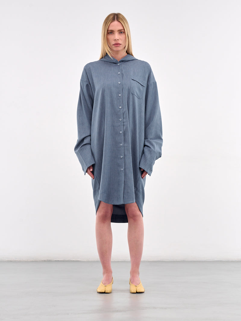 Oversized Hood Button-Up Shirt (N0129-BLUE)