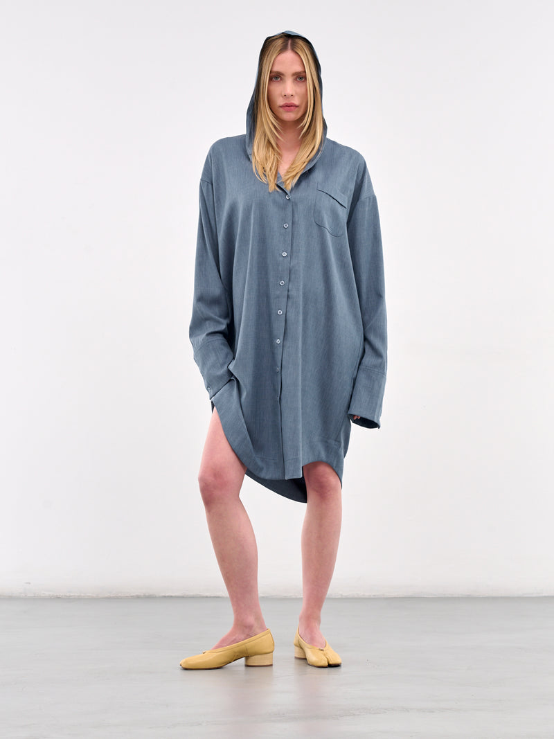 Oversized Hood Button-Up Shirt (N0129-BLUE)