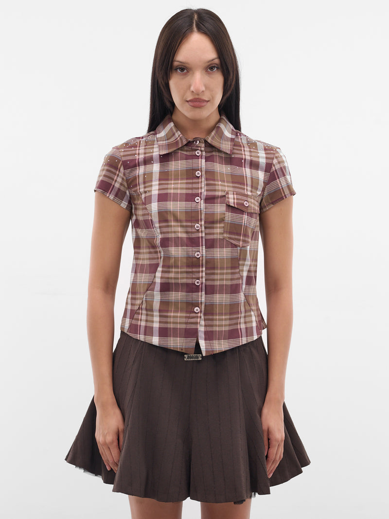 Brown Siri Plaid Studded Shirt (N17047-SIRI-BROWN)