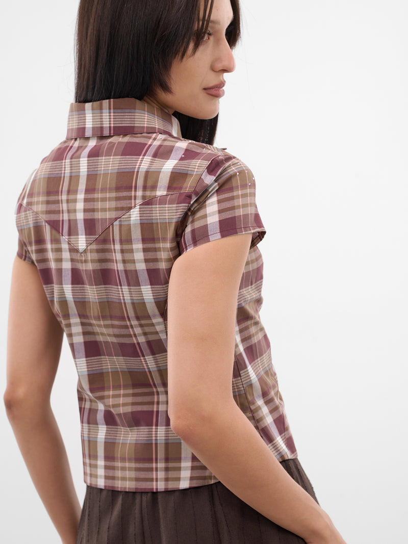Brown Siri Plaid Studded Shirt (N17047-SIRI-BROWN)