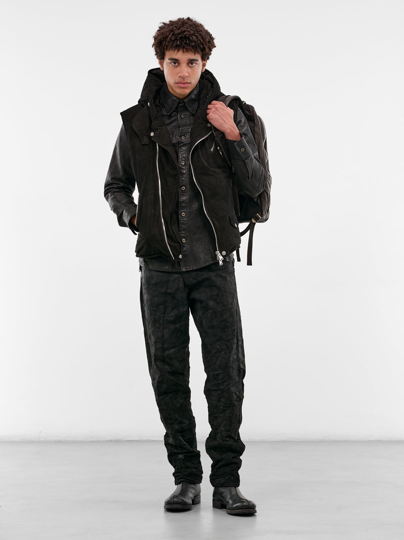 Black Kangaroo Suede Padded Vest (NA-2164-01-BLACK)