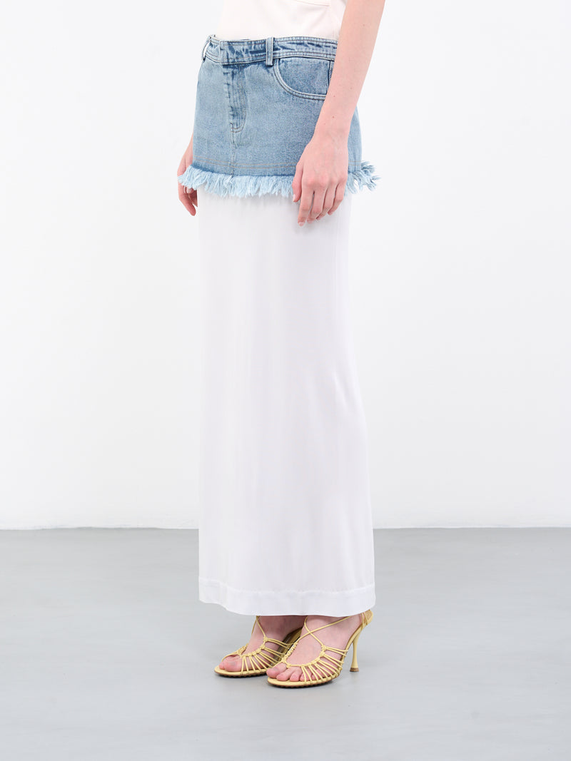 Paneled Denim Skirt (23014070-INDIGO-DOVE-GREY)