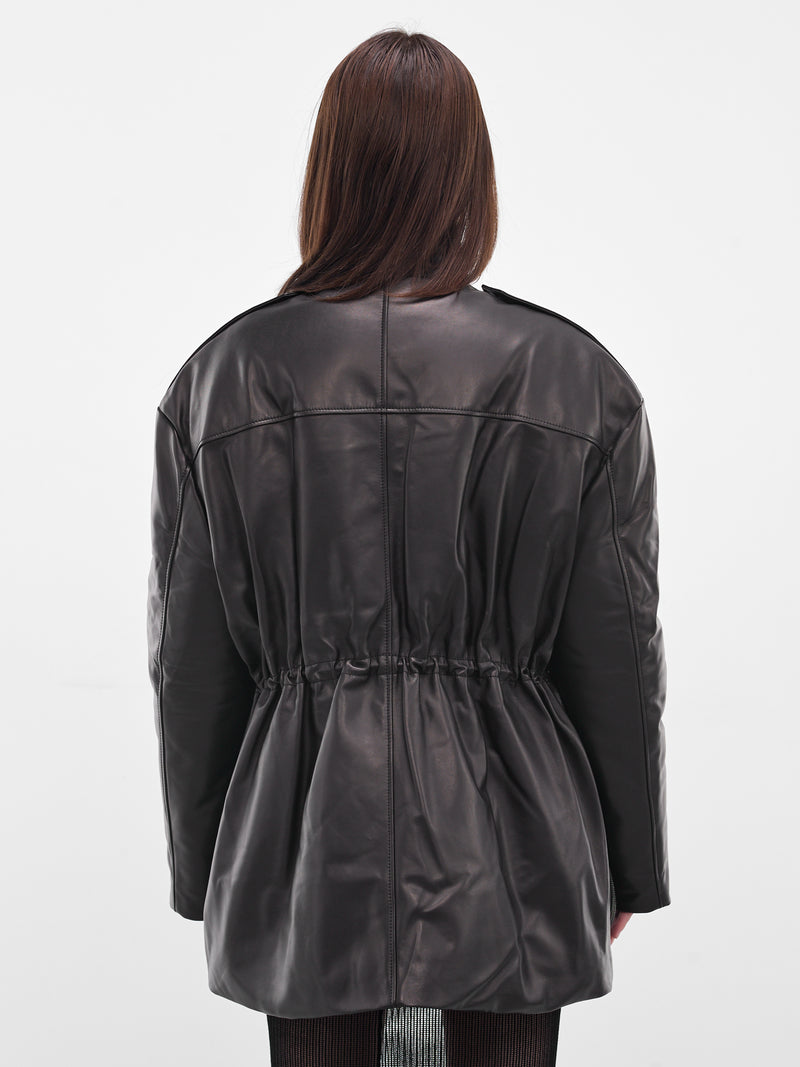 Black Leather Cargo Puffer Jacket (ND-JKT040-5000-100-BLACK)