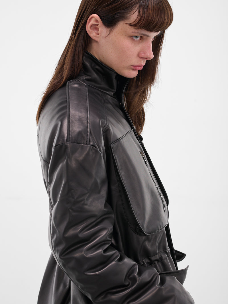 Black Leather Cargo Puffer Jacket (ND-JKT040-5000-100-BLACK)