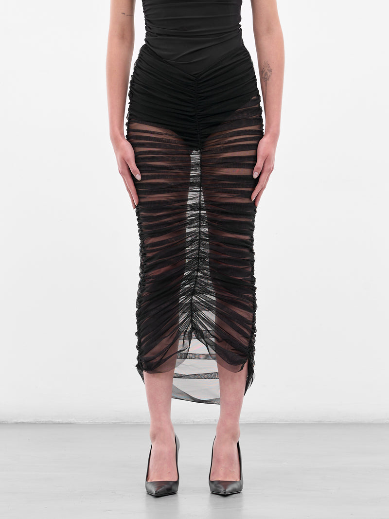 Black Sheer Ruched Midi Skirt (ND-SKT067-2000-100-BLACK)
