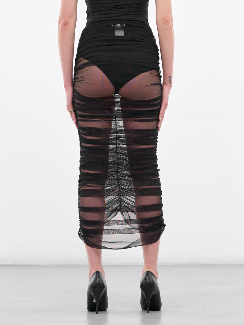 Black Sheer Ruched Midi Skirt (ND-SKT067-2000-100-BLACK)