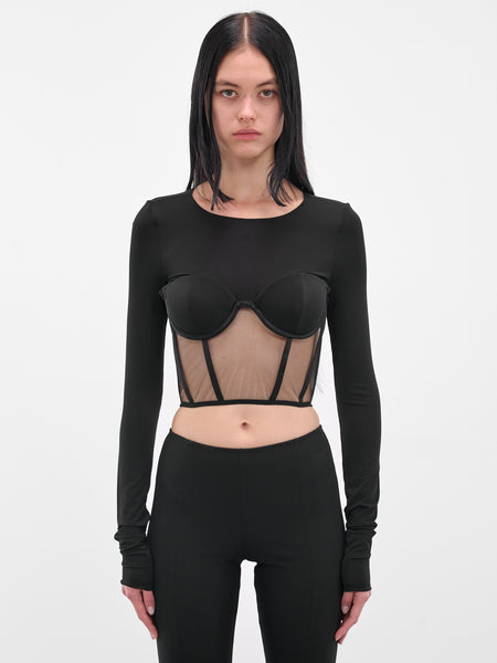 Black Bustier Long Sleeve Top (BD-TOP096-1001-100-BLACK)