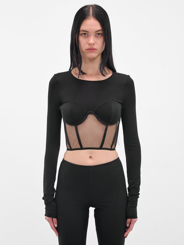 Black Bustier Long Sleeve Top (BD-TOP096-1001-100-BLACK)