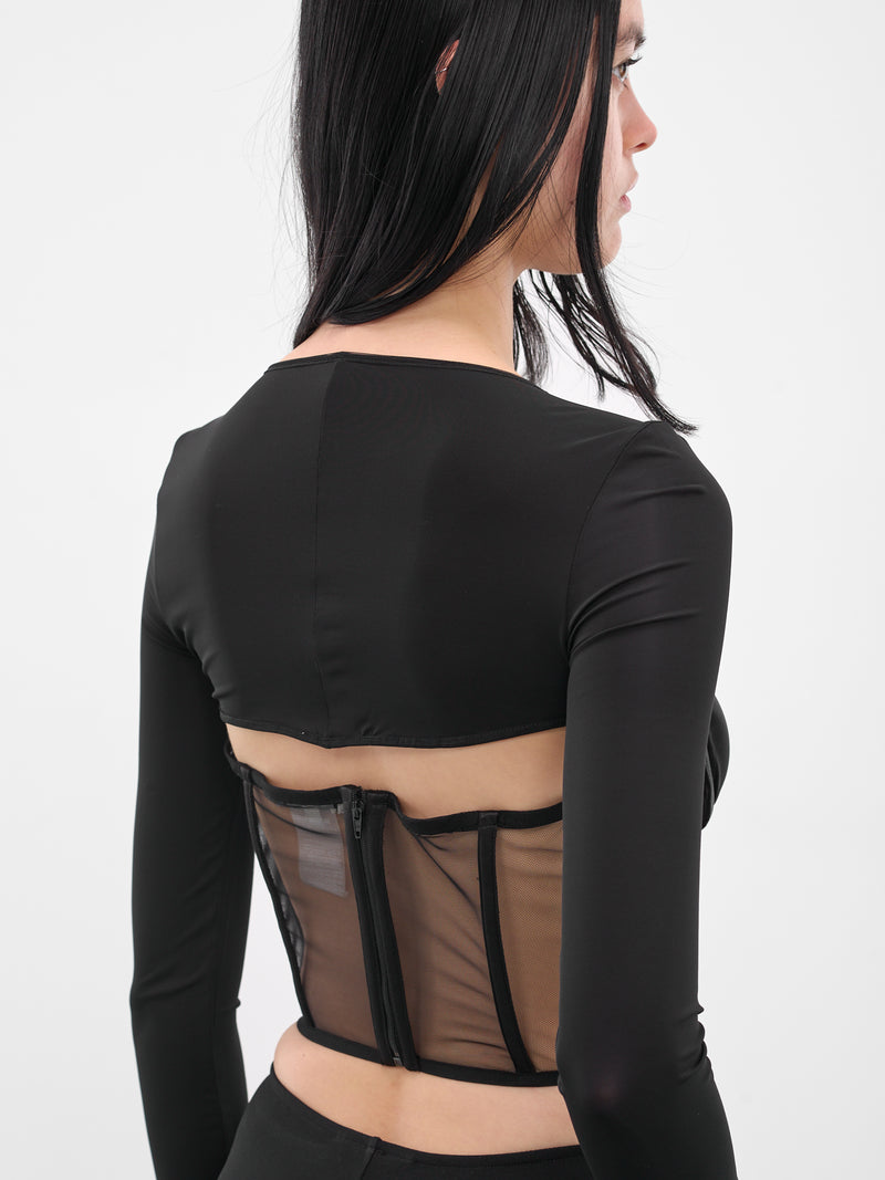 Black Bustier Long Sleeve Top (BD-TOP096-1001-100-BLACK)