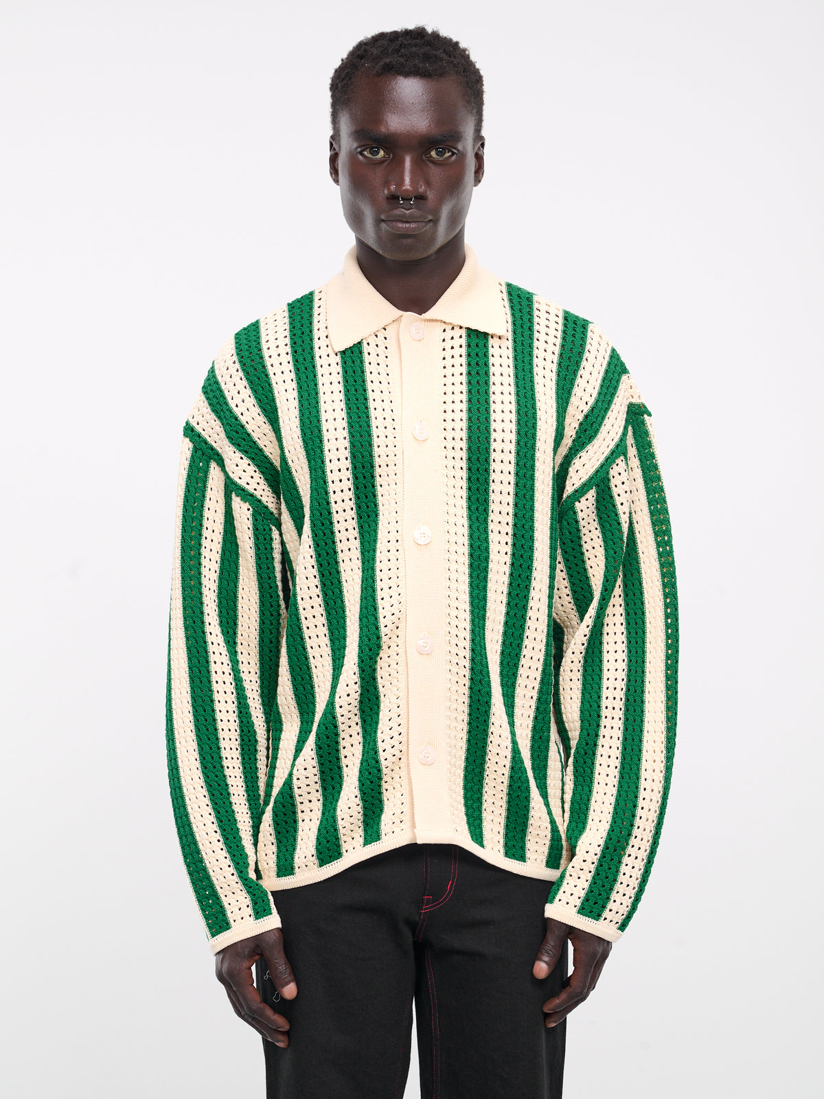 Stripe Knit Cardigan (NL-TO-1202-BEIGE-GREEN)