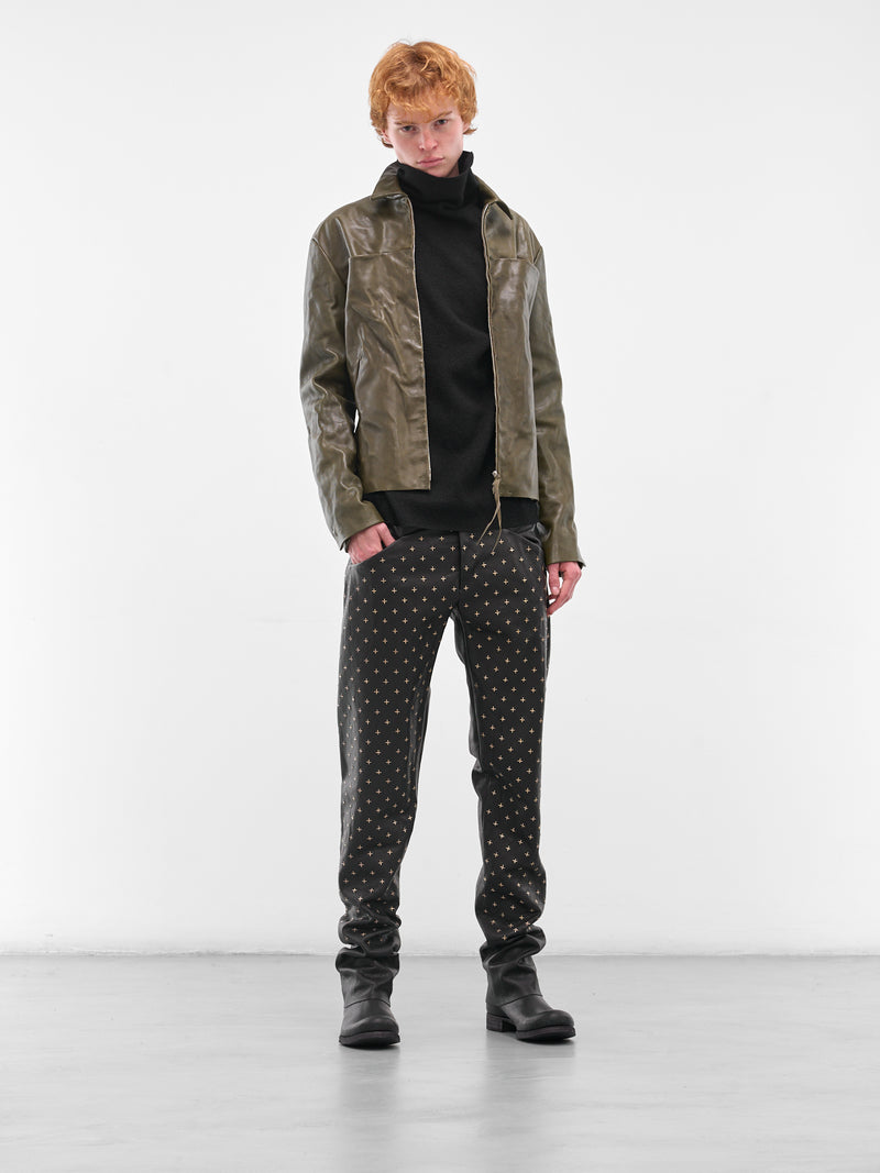 Buffalo Leather Zip Trucker Jacket (J250Z-BUL-1-0-MILITARY-GREEN)