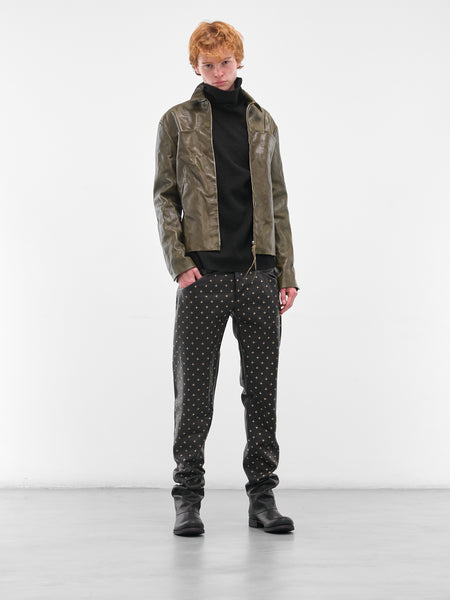 Buffalo Leather Zip Trucker Jacket (J250Z-BUL-1-0-MILITARY-GREEN)
