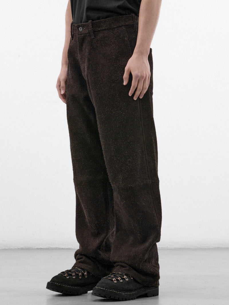 Brown Angora Suede 5-Pocket Trousers (OA-AW26-LTH-104-02-BROWN)