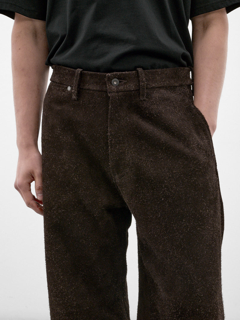 Brown Angora Suede 5-Pocket Trousers (OA-AW26-LTH-104-02-BROWN)