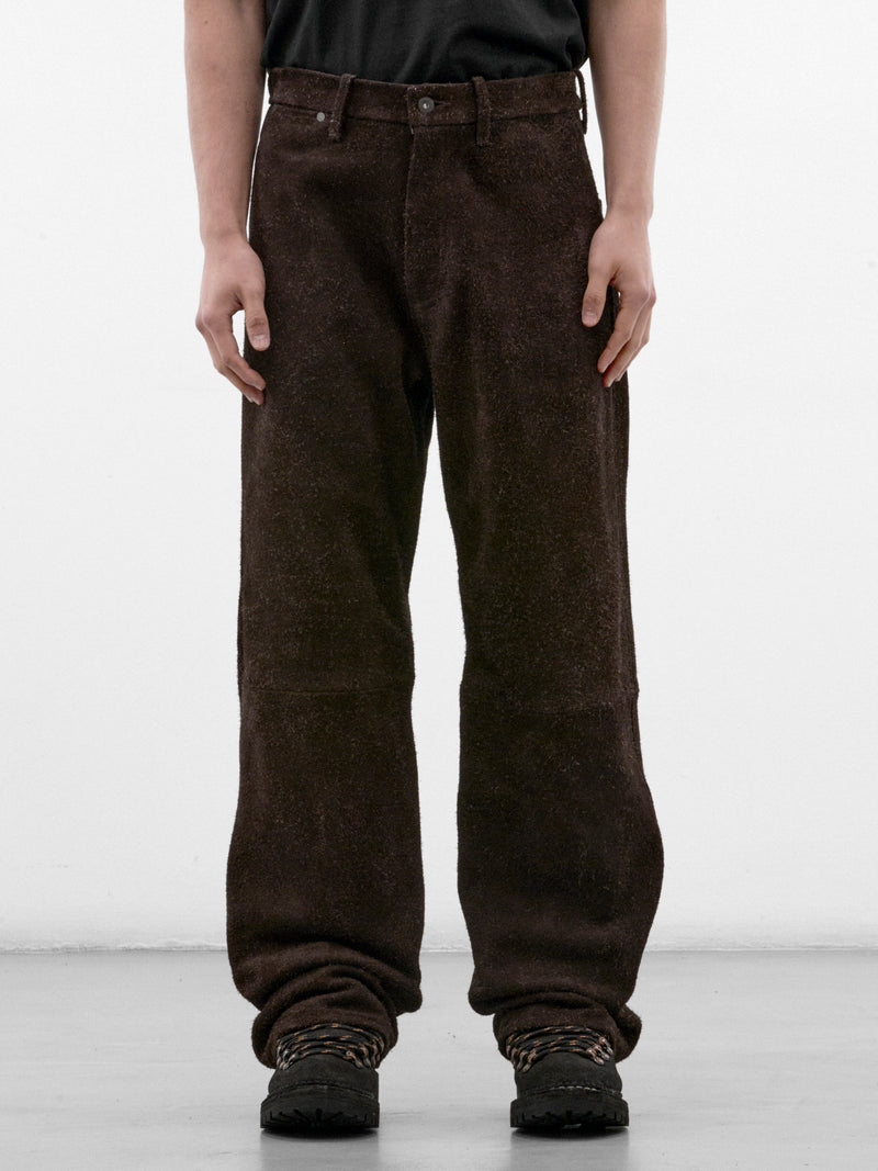Brown Angora Suede 5-Pocket Trousers (OA-AW26-LTH-104-02-BROWN)