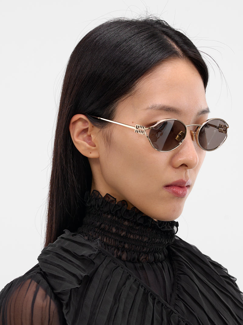 Gold-Tone Metal Oval Sunglasses (OMU-52YS-ZVN80Q54-PALE-GOLD)