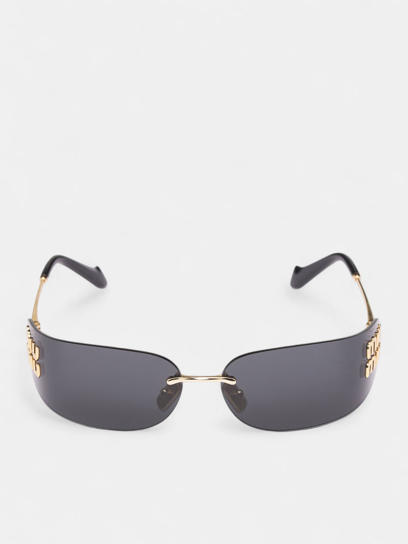 Gold-Tone Metal Shield Sunglasses (OMU-A51S-5AK5S075-GOLD-DARK-GR)