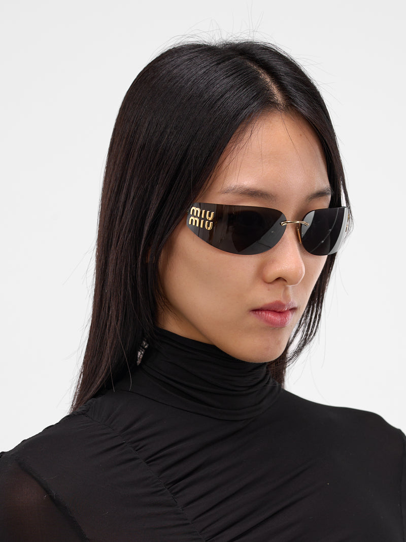 Gold-Tone Metal Shield Sunglasses (OMU-A51S-5AK5S075-GOLD-DARK-GR)