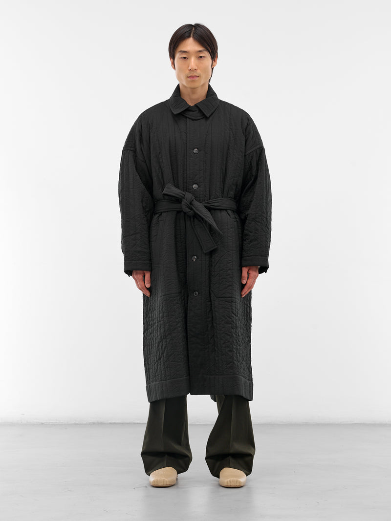 Black Quilted Wool-Silk Coat (COAT-34-DEEP-BLACK)