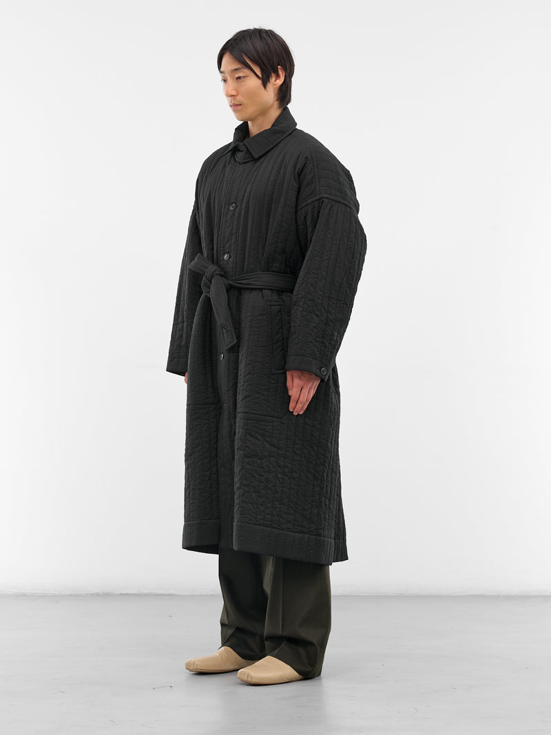 Black Quilted Wool-Silk Coat (COAT-34-DEEP-BLACK)