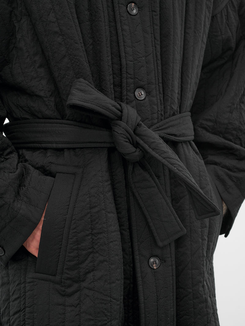 Black Quilted Wool-Silk Coat (COAT-34-DEEP-BLACK)