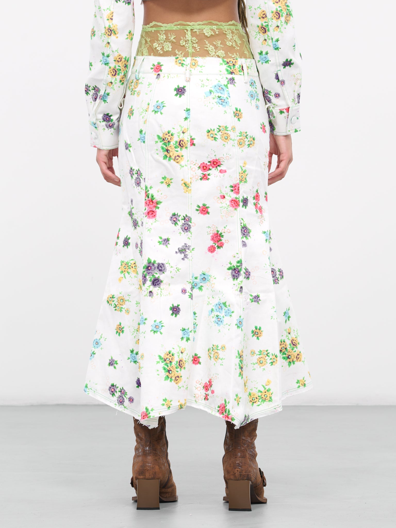 Layered Denim Skirt (OOSK03W-WHITE-FLORAL-PRINT)