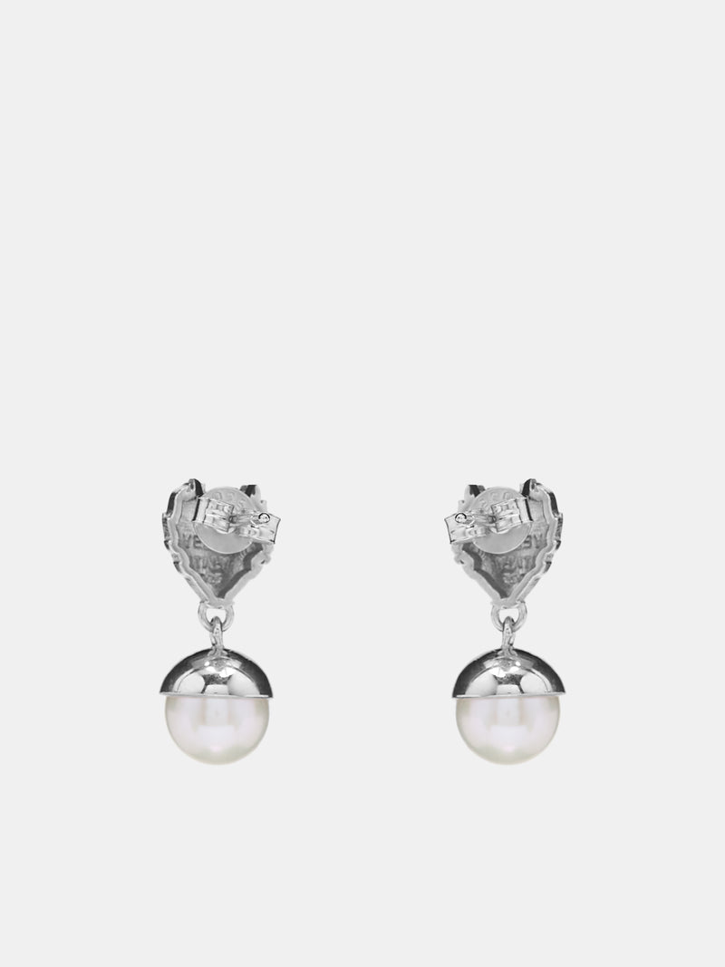 Flame Heart Pearl Earrings (OR01RH-WHITE-GOLD)