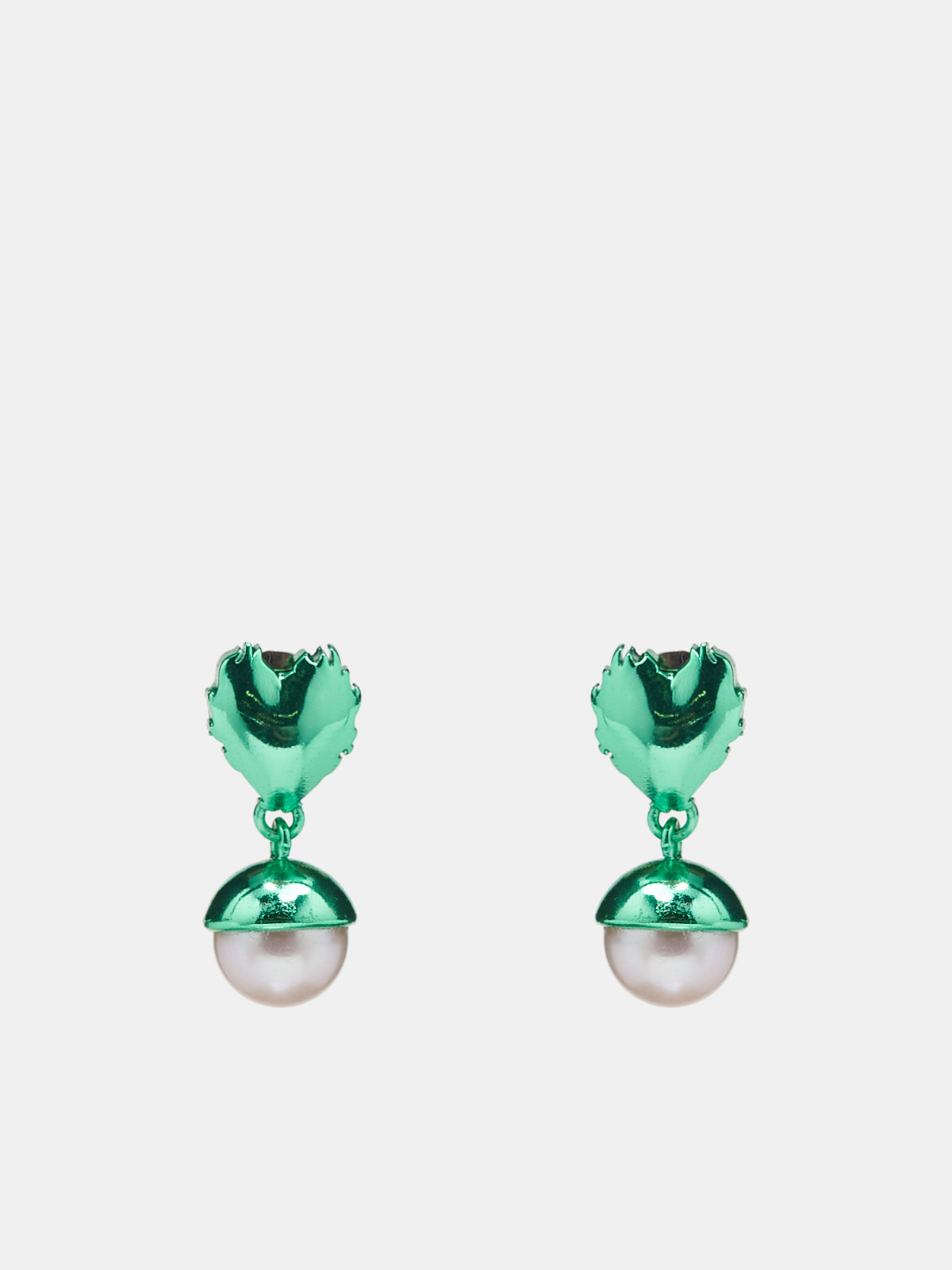 Flame Heart Pearl Earrings (OR01VE-GREEN)