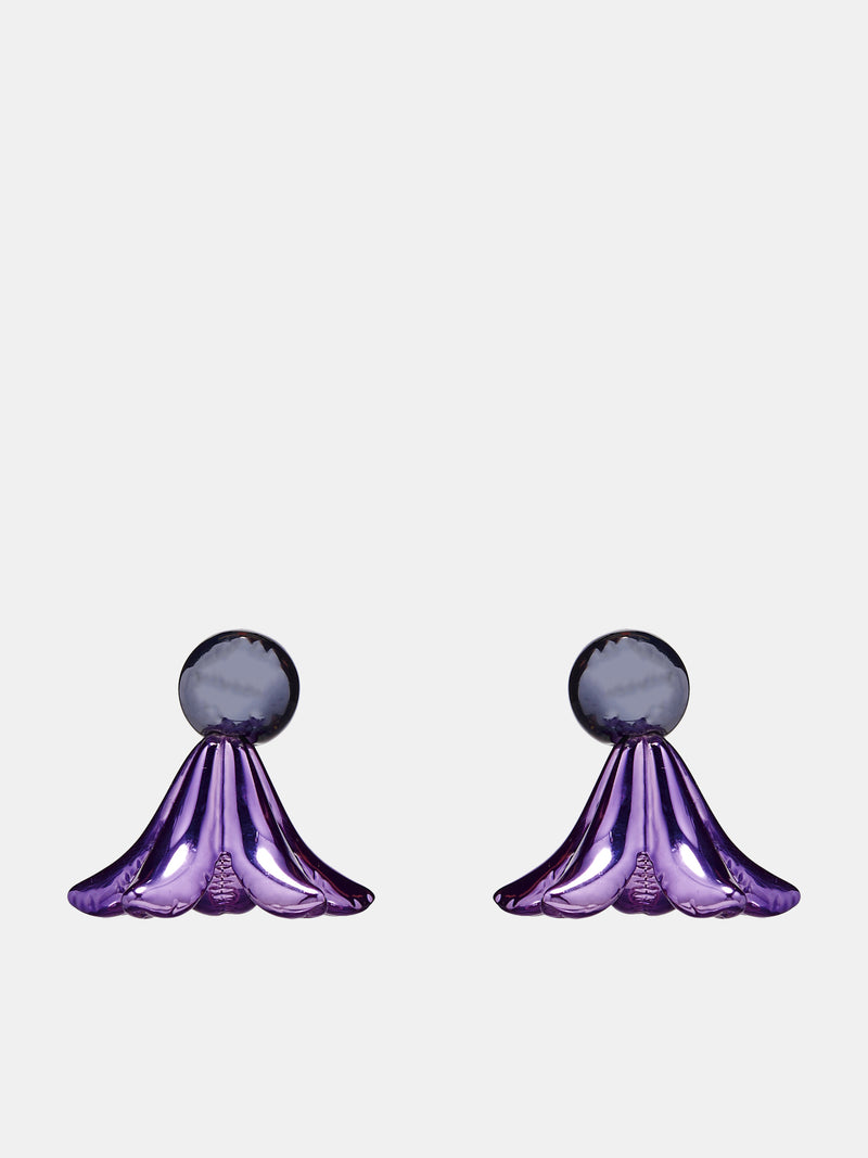 Dangling Puffy Flower Earrings (ORMV0483A0-P6528-00C61-VIOLET)