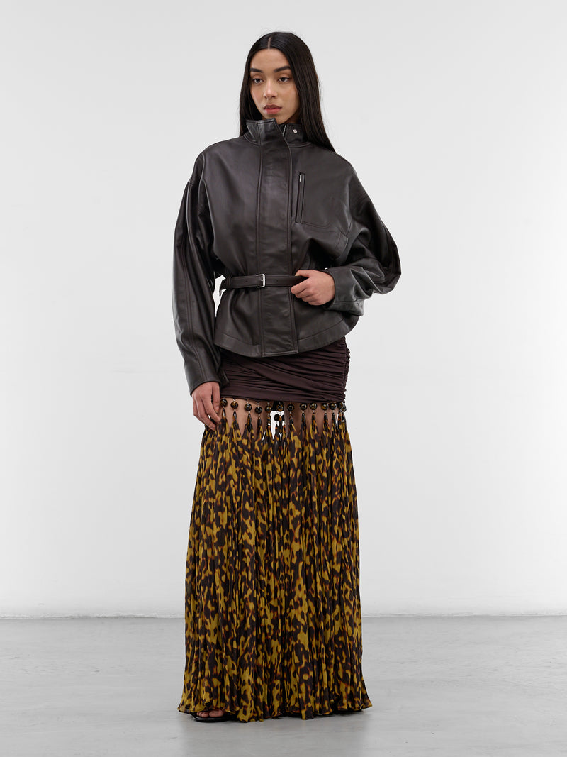 Brown Lamb Leather Belted Jacket (OUW00127AC27L27-DARK-BROWN)