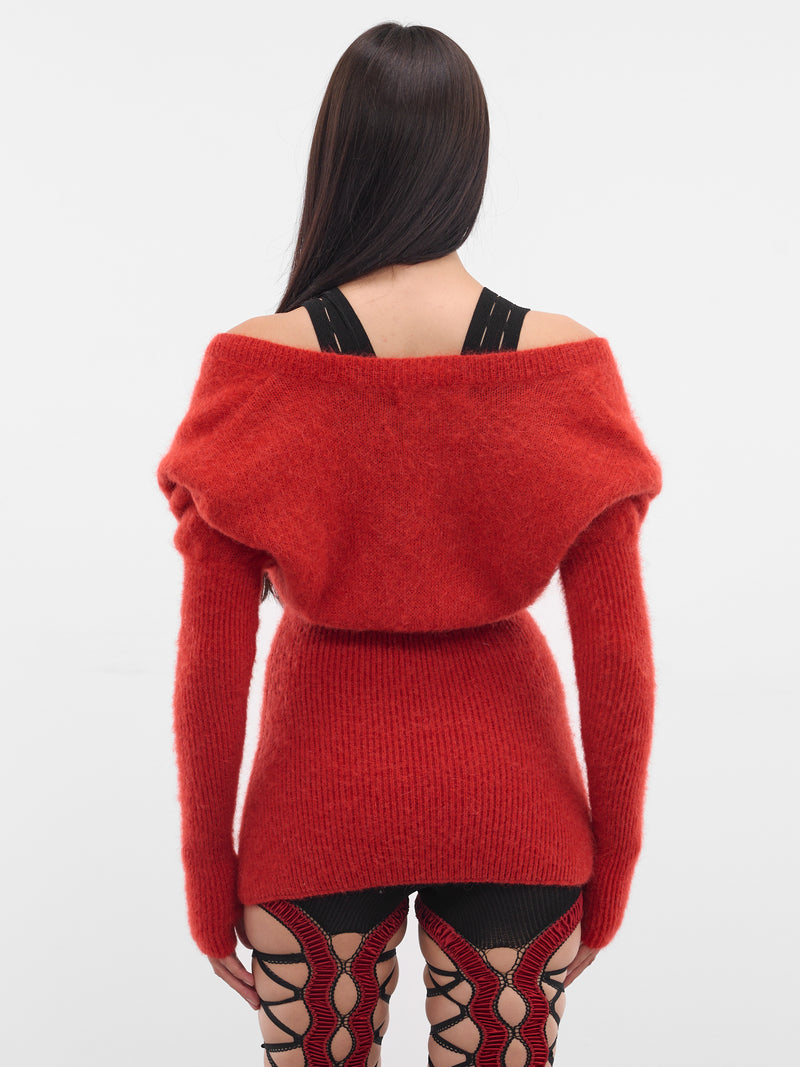 Red Oversized Off-Shoulder Cardigan (OVER-SIZED-CARDIGAN-AMBER)