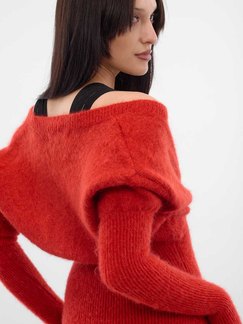 Red Oversized Off-Shoulder Cardigan (OVER-SIZED-CARDIGAN-AMBER)