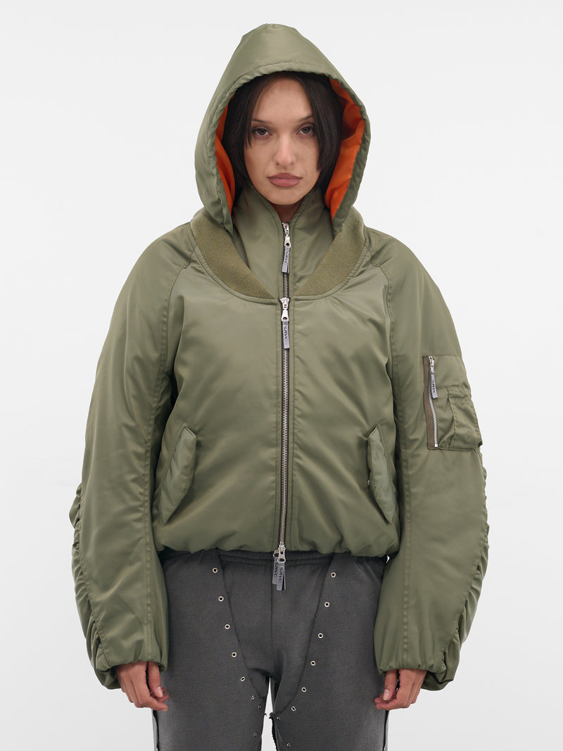 Green Layered Halter Nylon Bomber (OW01-W03-699-DARK-GREEN)