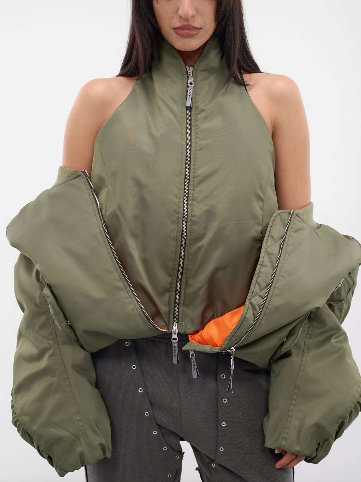 Green Layered Halter Nylon Bomber (OW01-W03-699-DARK-GREEN)