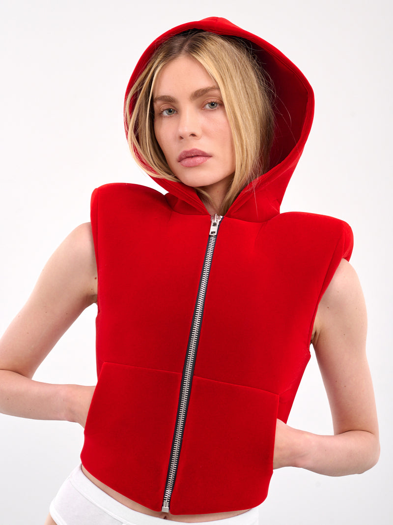 Velvet Neoprene Padded Hoodie Vest (OW01580-RED)